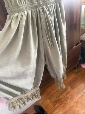 Cider Olive Green Lace-Trim Jumpsuit